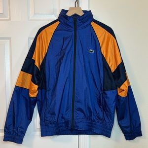 Unisex Lacoste LIVE Nylon Retro Track Jacket in Navy Blue and Orange